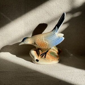Ceramic Bird Figurine - Blue and Tan